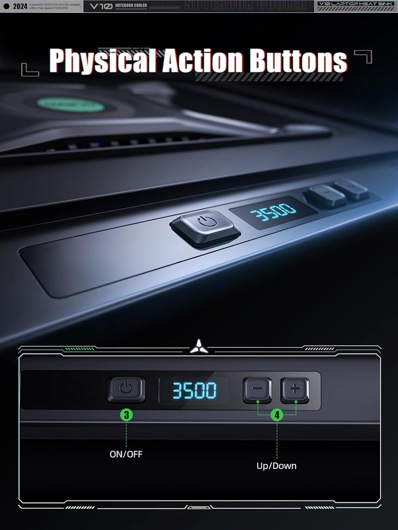 llano Laptop Cooler, Gaming Laptop Cooling Pad with 3500RPM Turbofan, 4.72 Inch External Fan Laptop Stand, Adjustable Variable Speed, Button Control, Seal Foam for Rapid Laptop13-17.3in, V10, Black - Image 4